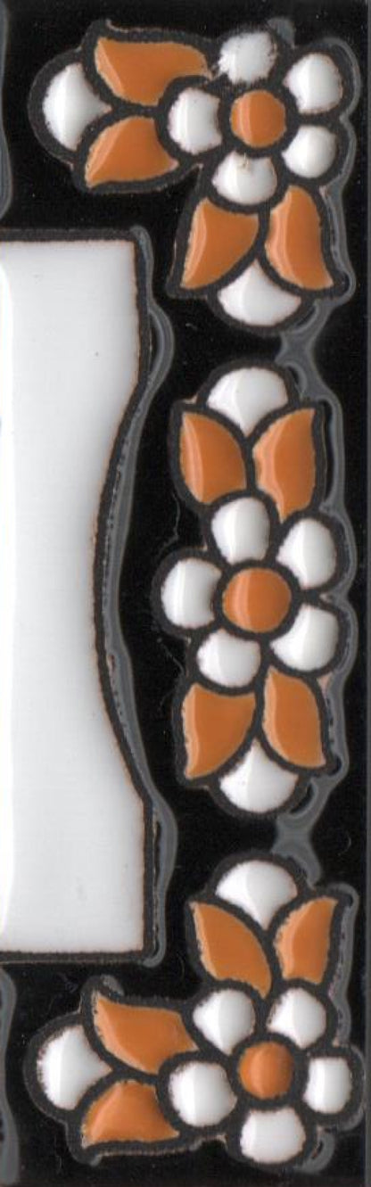 Mini-Floral Hand-painted Ceramic Black Number Tiles 7.5 x 3.5 cm & Metal Frames