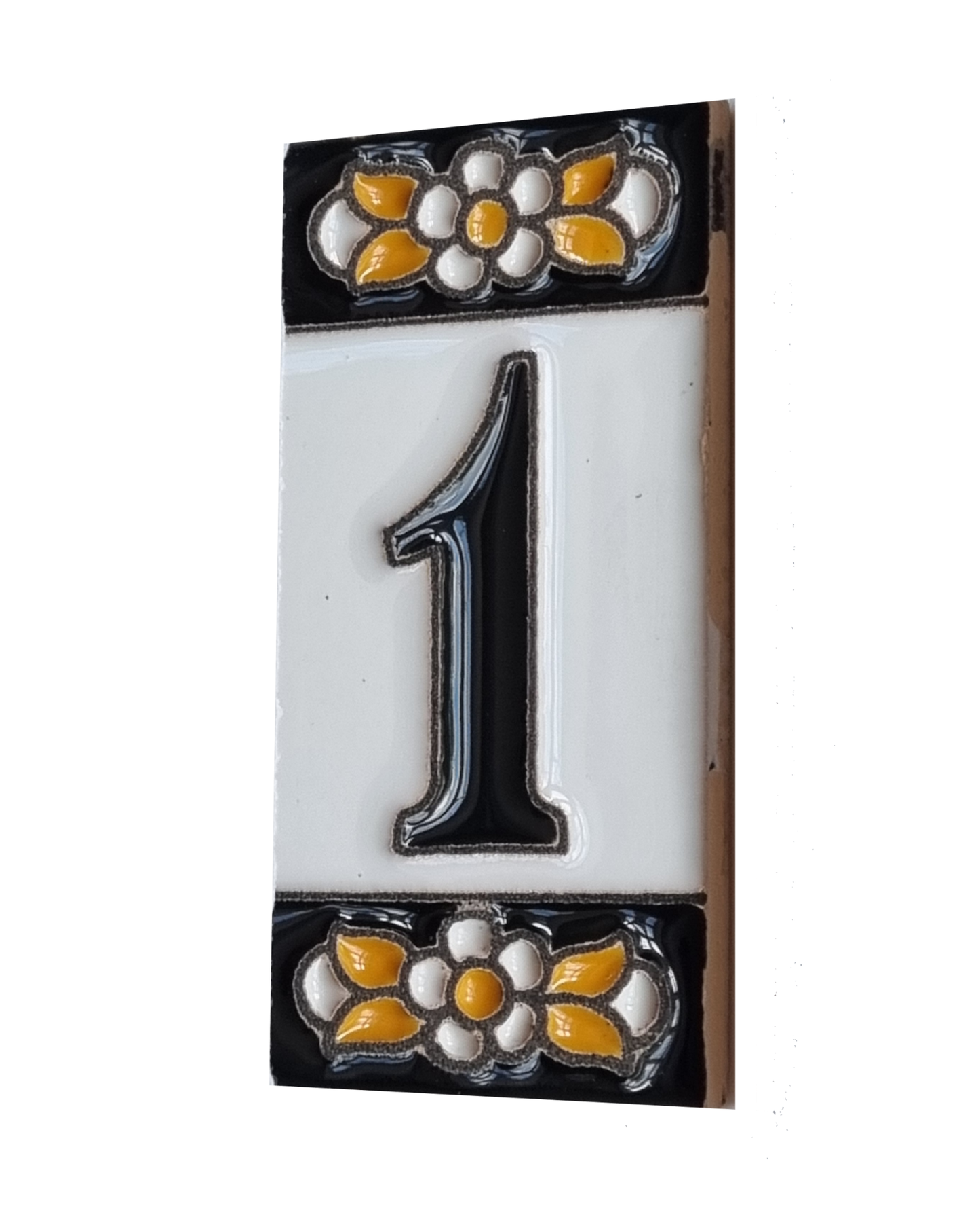 Mini-Floral Hand-painted Ceramic Black Number Tiles 7.5 x 3.5 cm & Metal Frames