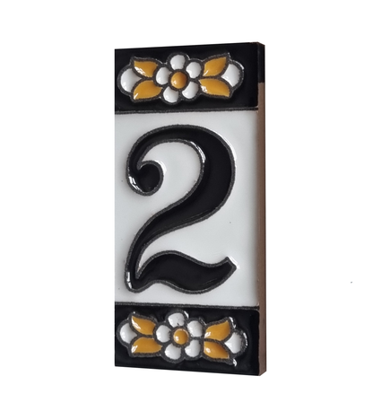Mini-Floral Hand-painted Ceramic Black Number Tiles 7.5 x 3.5 cm & Metal Frames