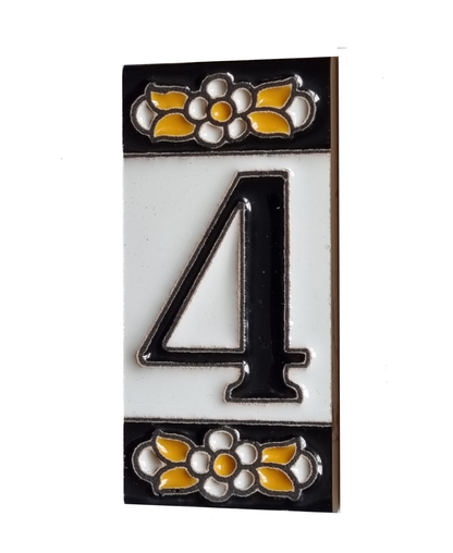 Mini-Floral Hand-painted Ceramic Black Number Tiles 7.5 x 3.5 cm & Metal Frames