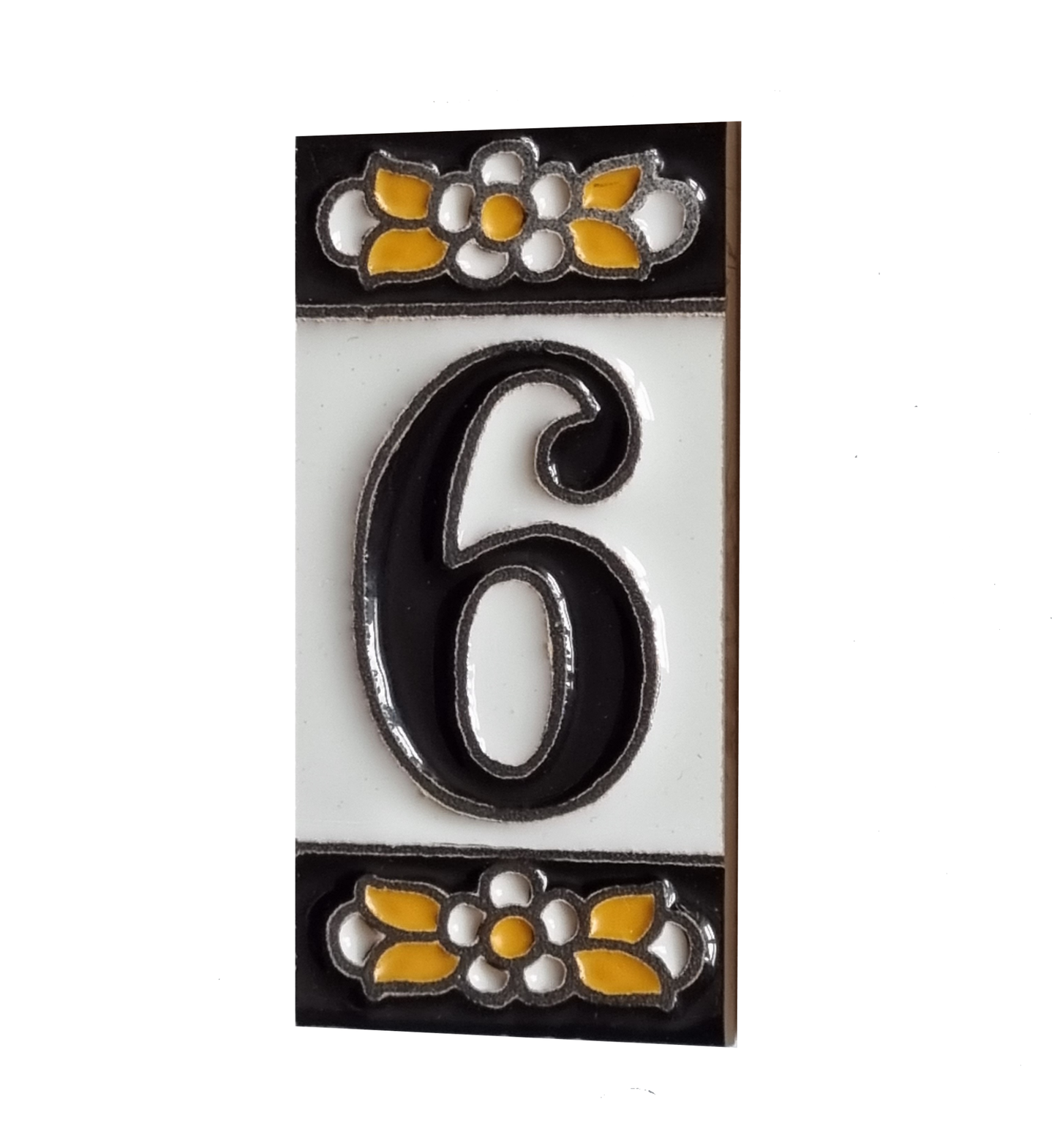 Mini-Floral Hand-painted Ceramic Black Number Tiles 7.5 x 3.5 cm & Metal Frames
