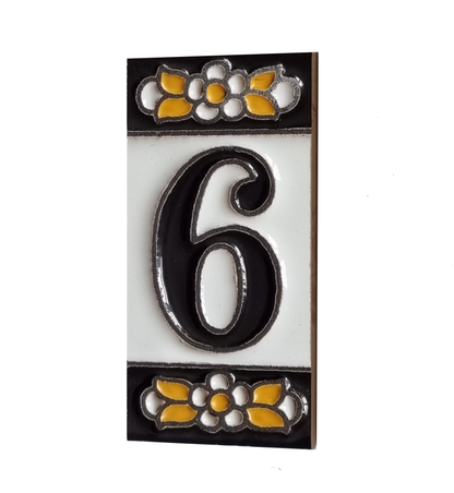 Mini-Floral Hand-painted Ceramic Black Number Tiles 7.5 x 3.5 cm & Metal Frames