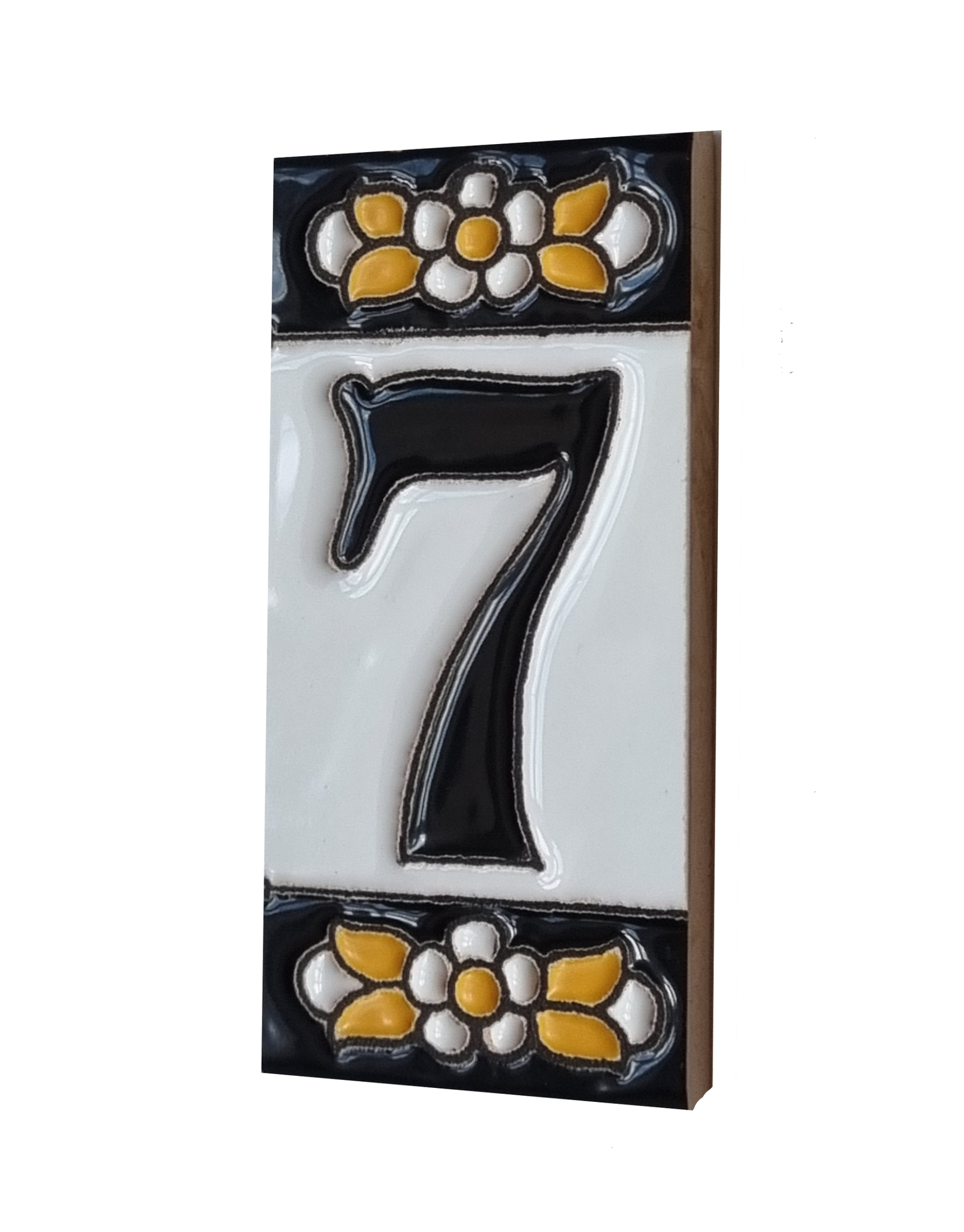 Mini-Floral Hand-painted Ceramic Black Number Tiles 7.5 x 3.5 cm & Metal Frames