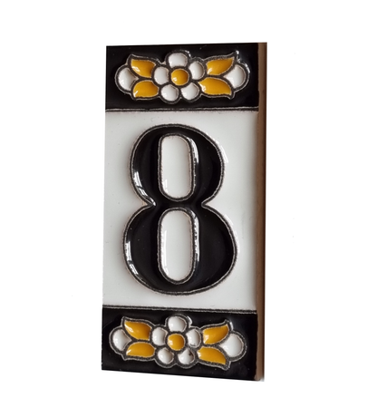 Mini-Floral Hand-painted Ceramic Black Number Tiles 7.5 x 3.5 cm & Metal Frames
