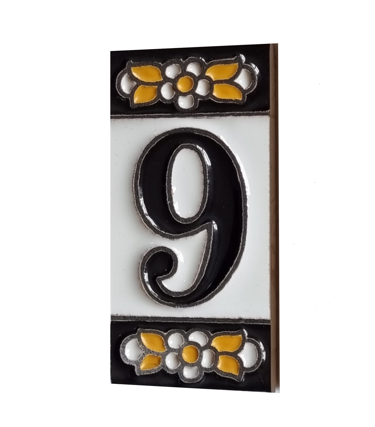 Mini-Floral Hand-painted Ceramic Black Number Tiles 7.5 x 3.5 cm & Metal Frames