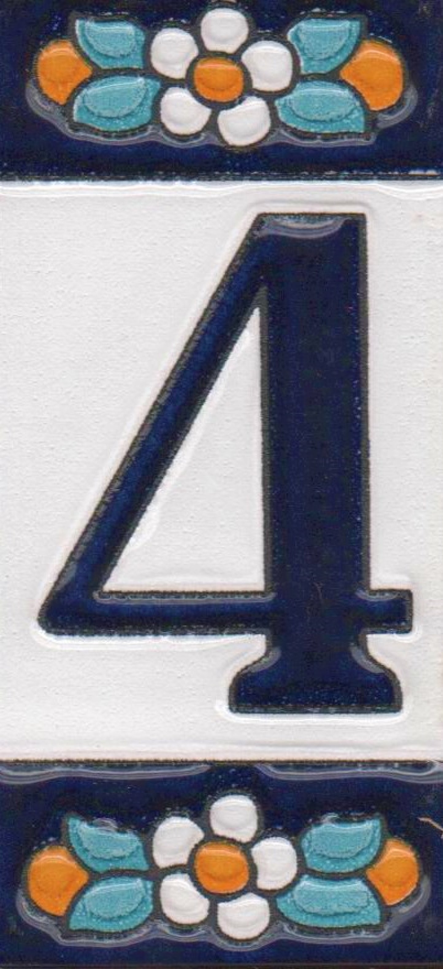 Ceramic House Tile Numbers & Letters, Blue Floral Design, 7.5cm x 3.5cm, 2 to 10 Frames