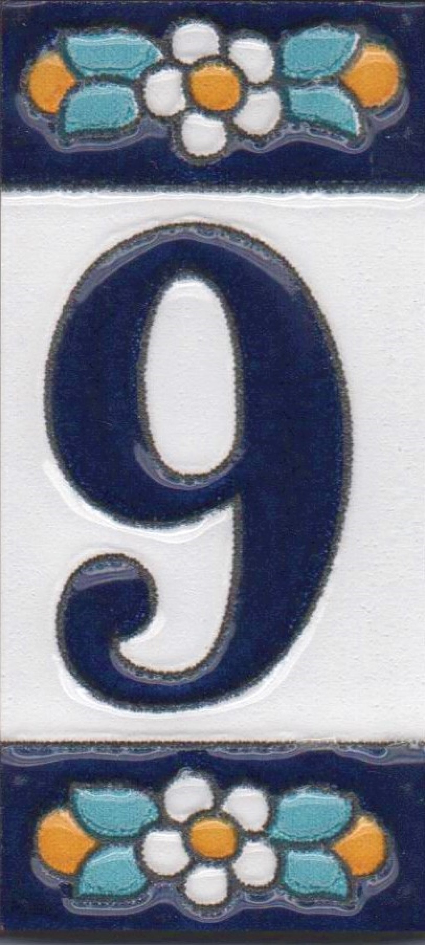 Ceramic House Tile Numbers & Letters, Blue Floral Design, 7.5cm x 3.5cm, 2 to 10 Frames