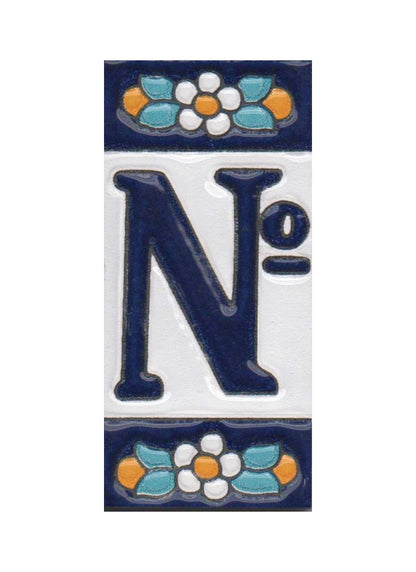 Ceramic House Numbers & Letters Tiles | Mini-Blue Floral Design 7.5 x 3.5cm