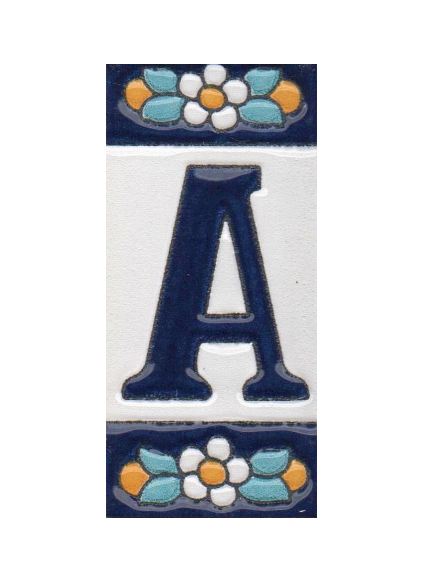 Ceramic House Numbers & Letters Tiles | Mini-Blue Floral Design 7.5 x 3.5cm
