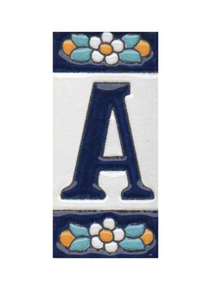 Ceramic House Numbers & Letters Tiles | Mini-Blue Floral Design 7.5 x 3.5cm