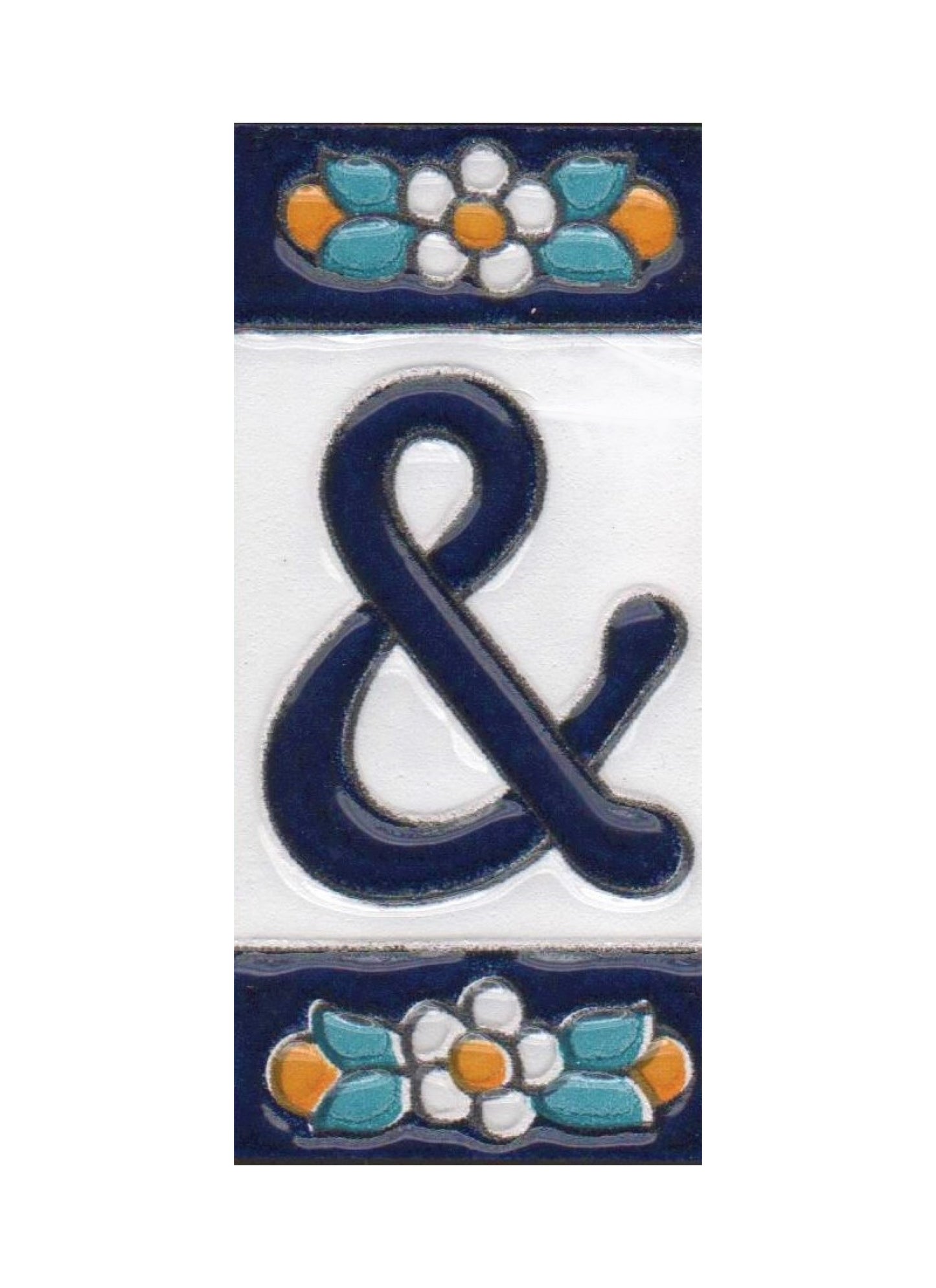Ceramic House Numbers & Letters Tiles | Mini-Blue Floral Design 7.5 x 3.5cm