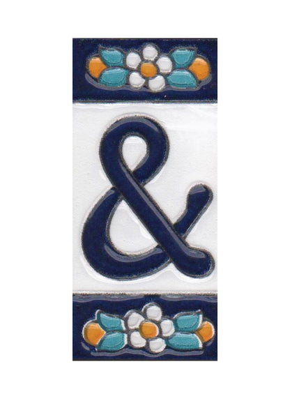 Ceramic House Numbers & Letters Tiles | Mini-Blue Floral Design 7.5 x 3.5cm