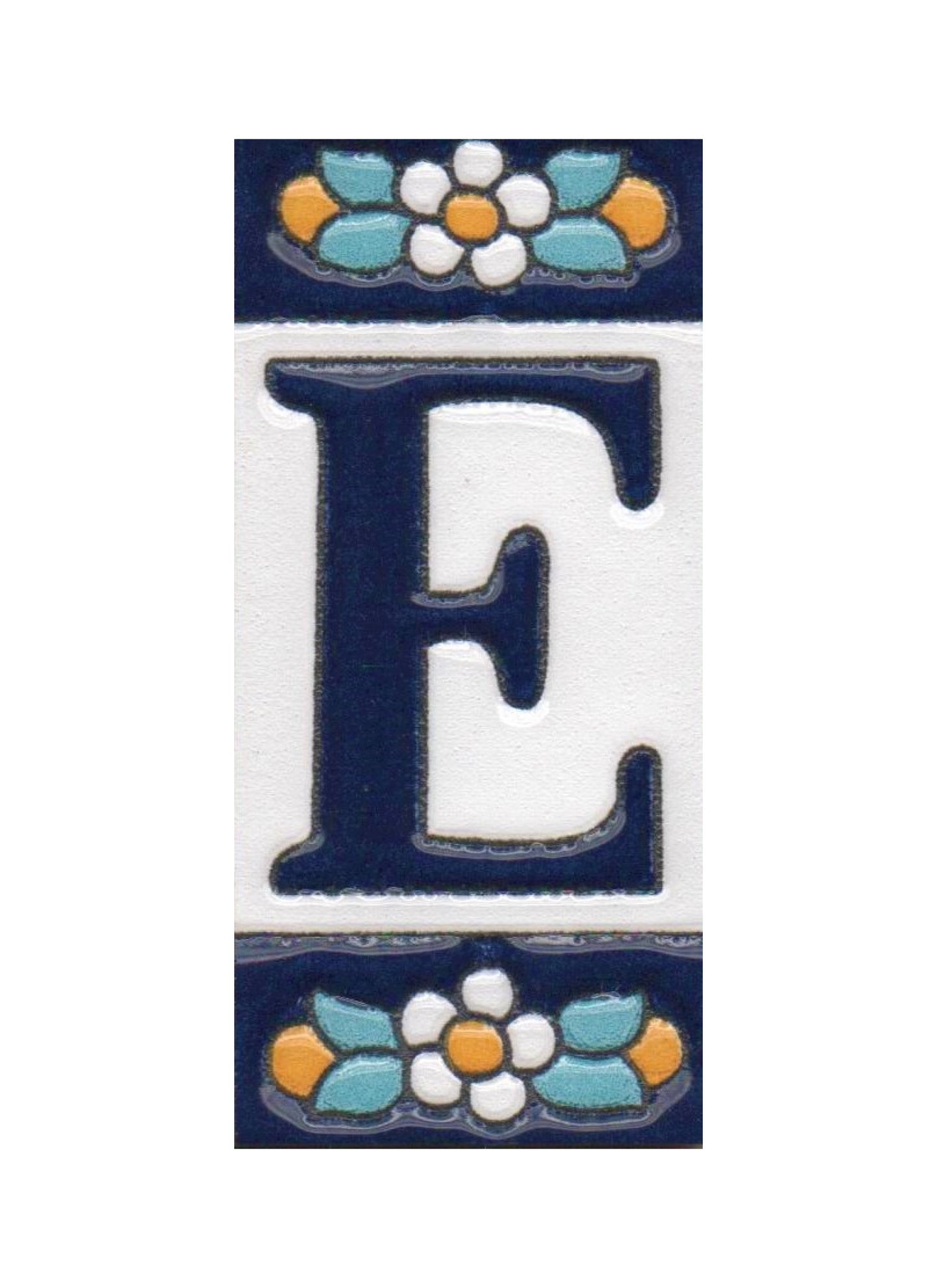 Ceramic House Numbers & Letters Tiles | Mini-Blue Floral Design 7.5 x 3.5cm