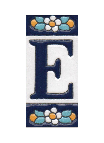 Ceramic House Numbers & Letters Tiles | Mini-Blue Floral Design 7.5 x 3.5cm