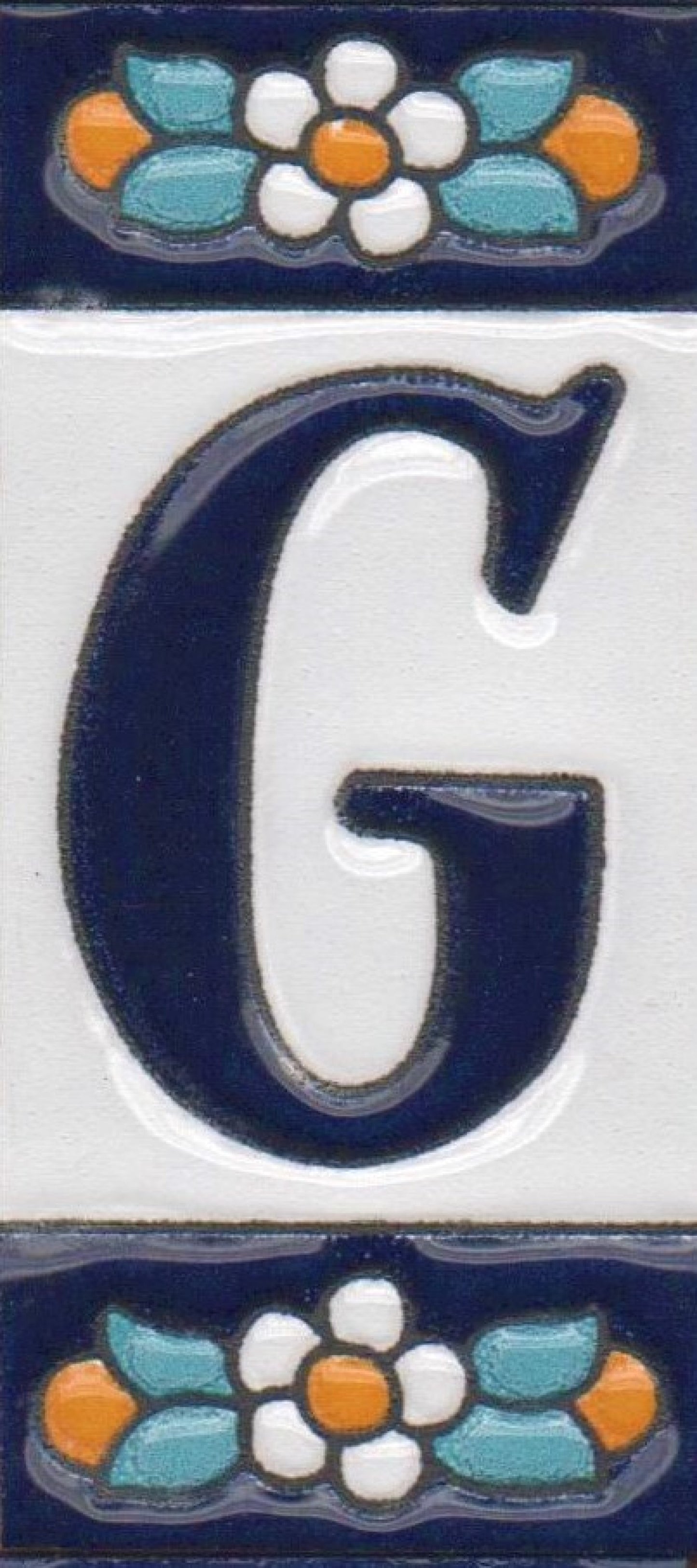 Ceramic House Tile Numbers & Letters, Blue Floral Design, 7.5cm x 3.5cm, 2 to 10 Frames