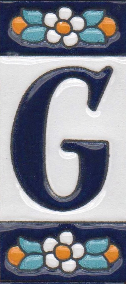 Ceramic House Tile Numbers & Letters, Blue Floral Design, 7.5cm x 3.5cm, 2 to 10 Frames