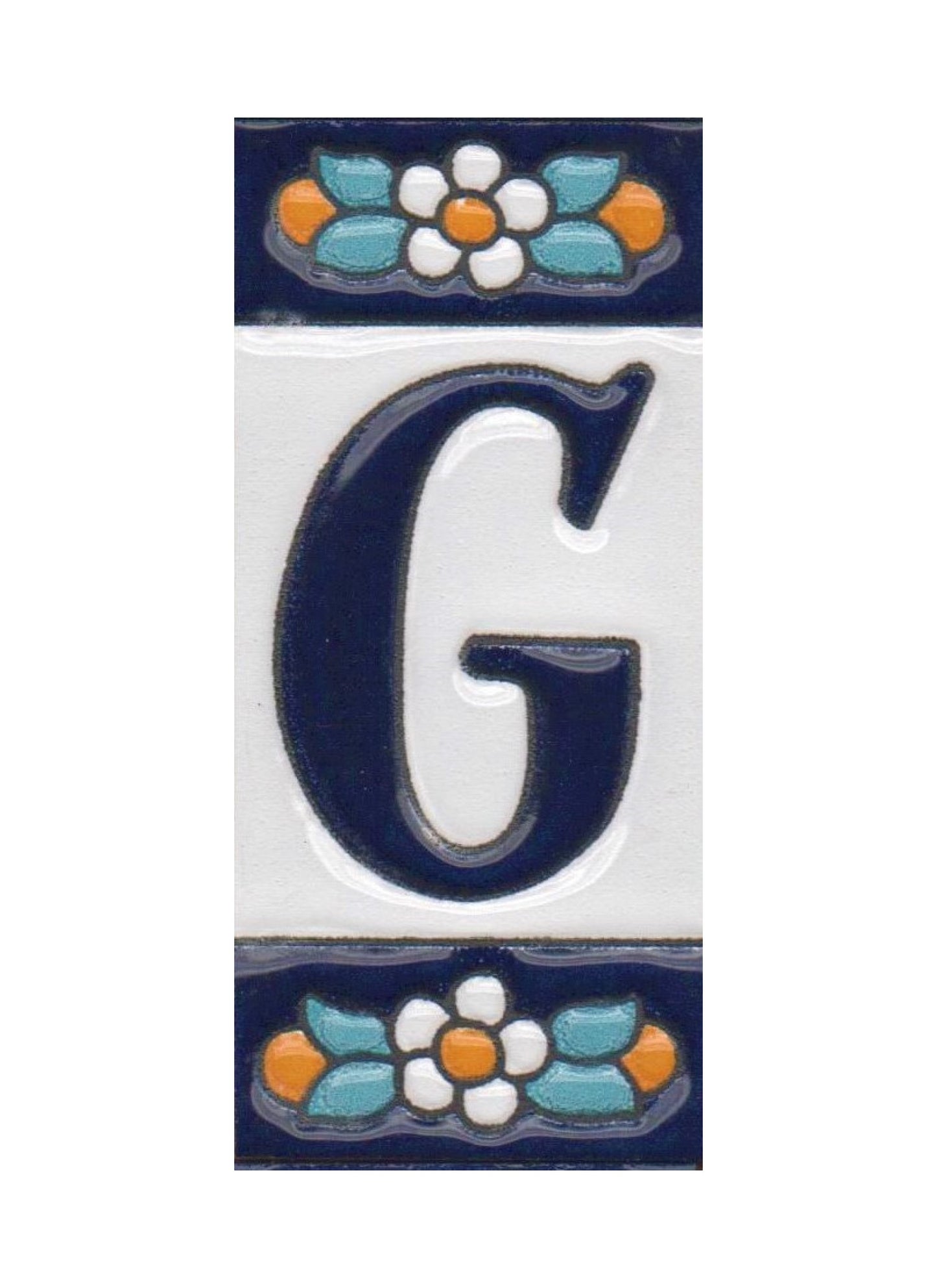 Ceramic House Numbers & Letters Tiles | Mini-Blue Floral Design 7.5 x 3.5cm