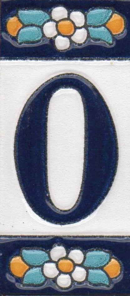 Ceramic House Tile Numbers & Letters, Blue Floral Design, 7.5cm x 3.5cm, 2 to 10 Frames