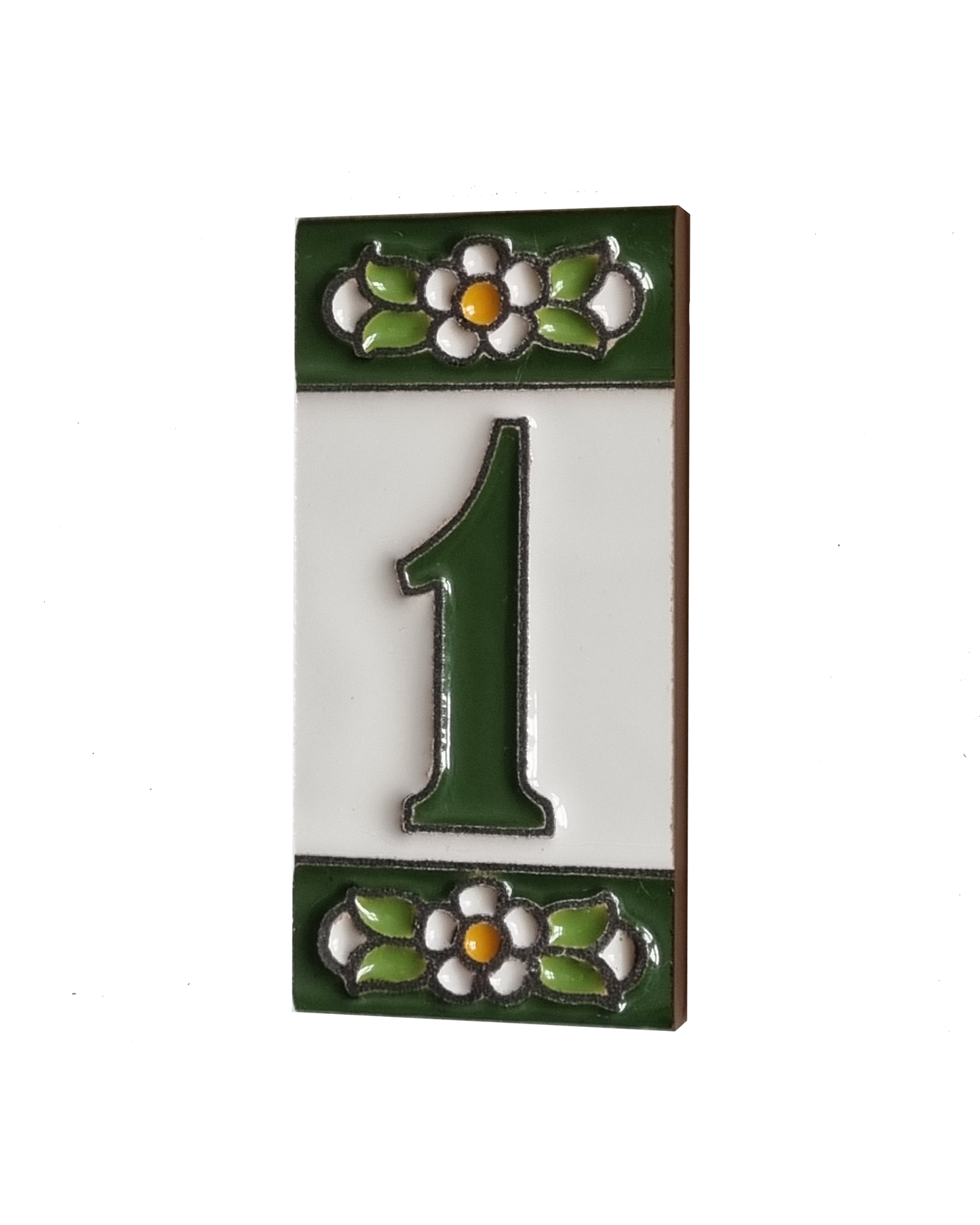 Spanish Ceramic Floral Green Mini House Number Tiles 7.5 x 3.5cm & Metal Filigree Frames