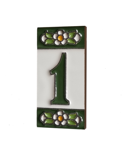 Spanish Ceramic Floral Green Mini House Number Tiles 7.5 x 3.5cm & Metal Filigree Frames