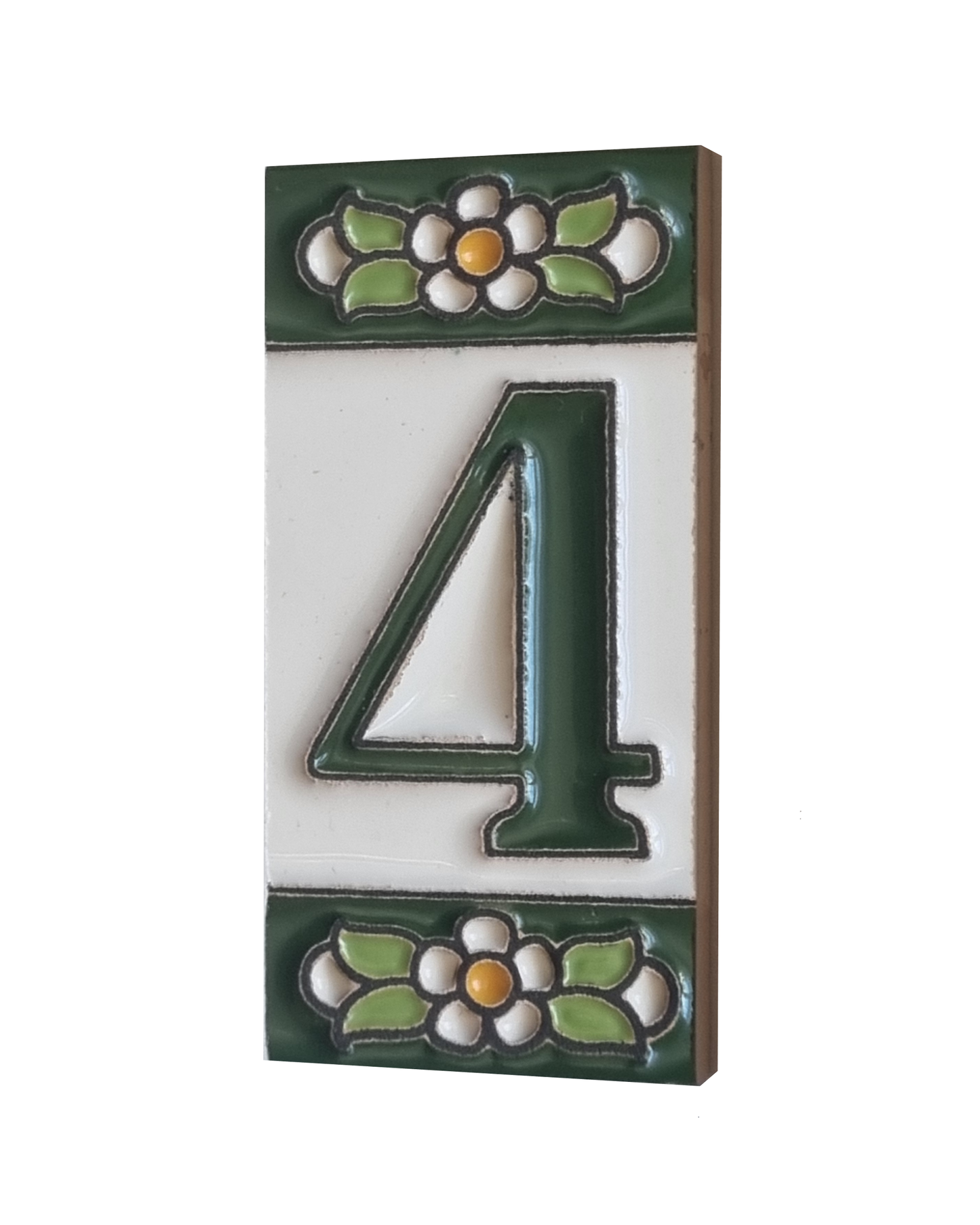 Spanish Ceramic Floral Green Mini House Number Tiles 7.5 x 3.5cm & Metal Filigree Frames