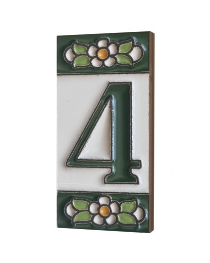 Spanish Ceramic Floral Green Mini House Number Tiles 7.5 x 3.5cm & Metal Filigree Frames