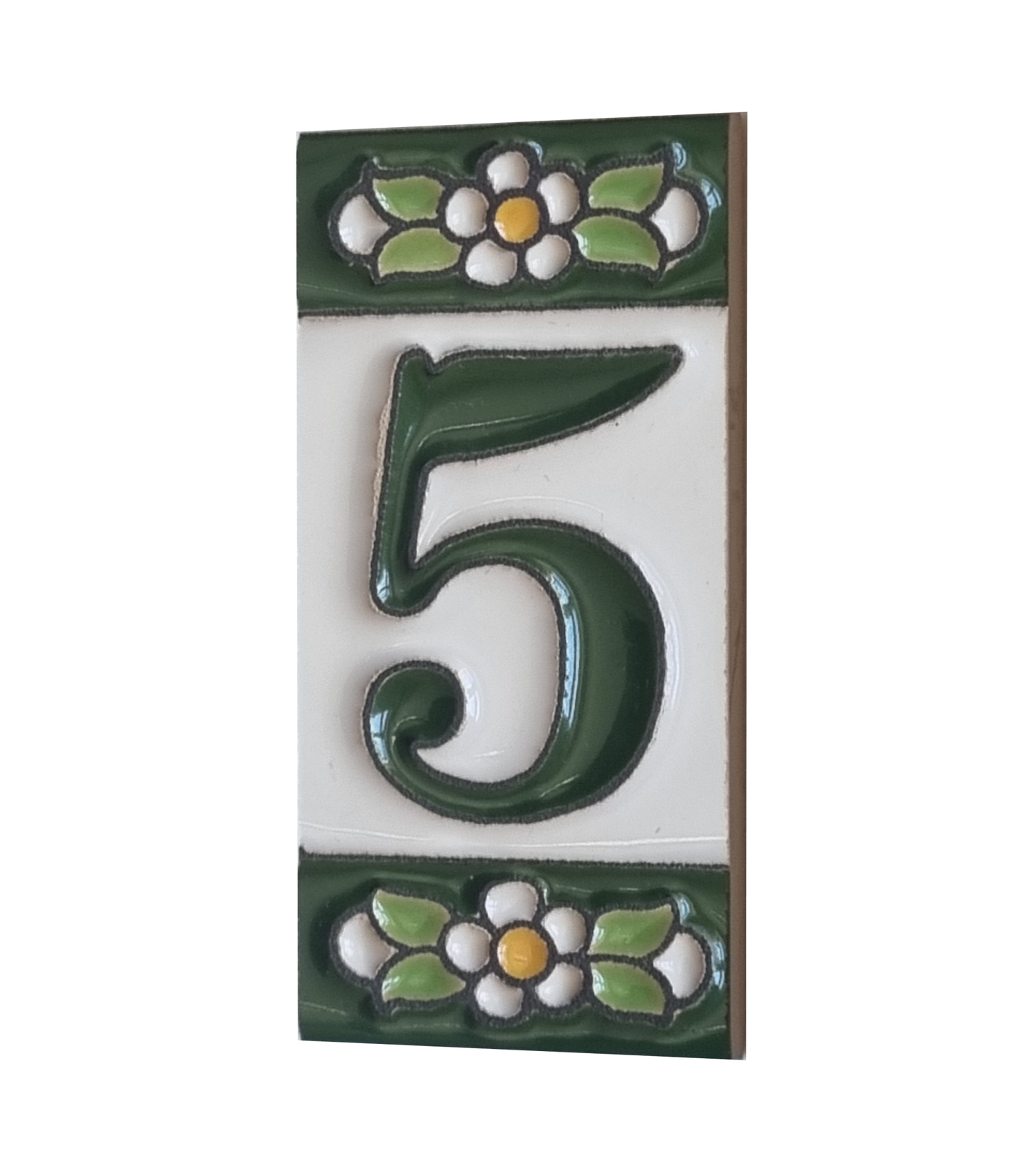 Spanish Ceramic Floral Green Mini House Number Tiles 7.5 x 3.5cm & Metal Filigree Frames