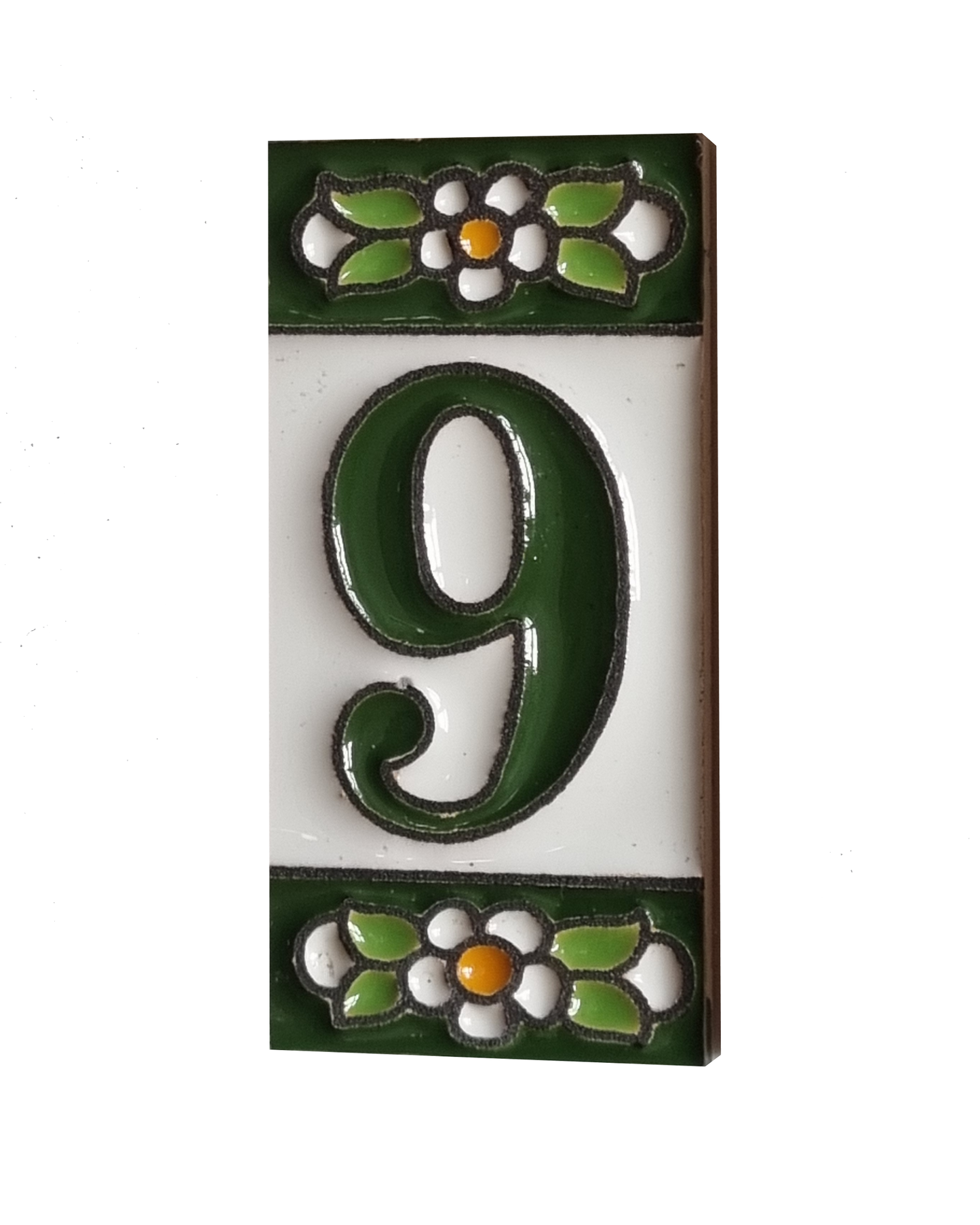 Spanish Ceramic Floral Green Mini House Number Tiles 7.5 x 3.5cm & Metal Filigree Frames