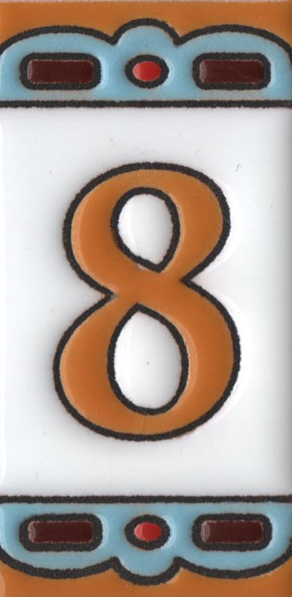 Hand-painted MA-01 Ceramic Blue & Orange Number Tiles | 7.5 x 3.7cm | Metal Frames