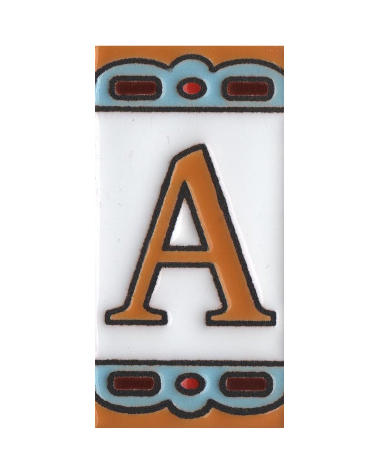 Hand-painted MA-01 Ceramic Blue & Orange Number Tiles | 7.5 x 3.7cm | Metal Frames