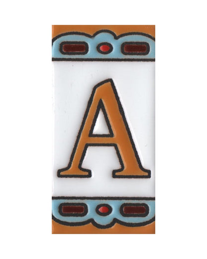 Hand-painted MA-01 Ceramic Blue & Orange Number Tiles | 7.5 x 3.7cm | Metal Frames