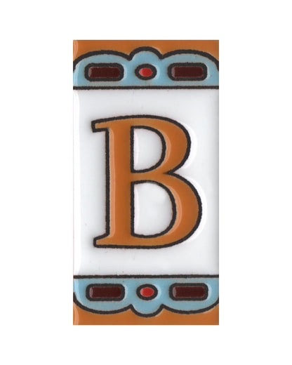 Hand-painted MA-01 Ceramic Blue & Orange Number Tiles | 7.5 x 3.7cm | Metal Frames