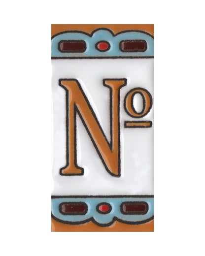 Hand-painted MA-01 Ceramic Blue & Orange Number Tiles | 7.5 x 3.7cm | Metal Frames